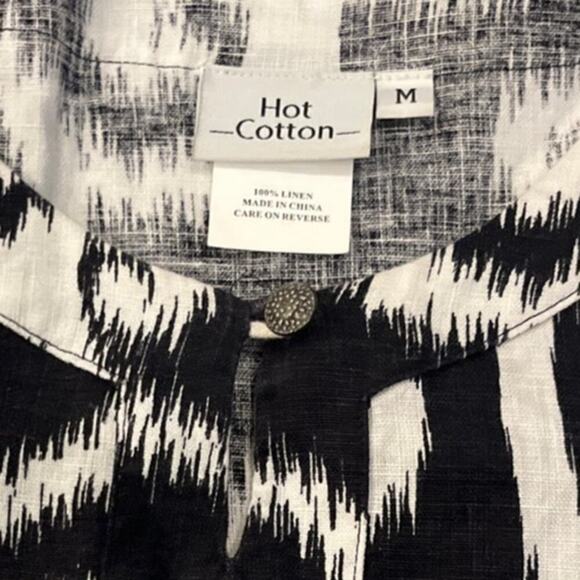 Hot Cotton Ethnic Swirl Print 100% Linen Boxy Top Size Medium Tunic Popover - Picture 3 of 7